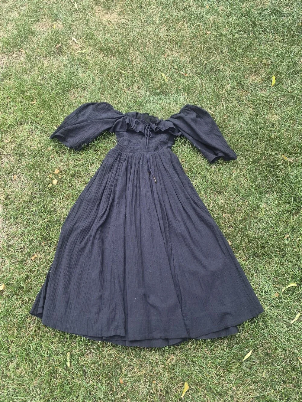 Free People Oasis Midi Dress in Black Cotton, Size M